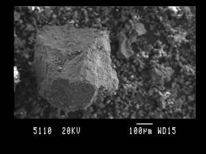 Scanning electron microscope image of some volcanic ash grains from the Eyjafjallajökull eruption, April 2010
